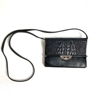 Brighton Black Embossed Convertible Leather Crossbody Clutch Wallet